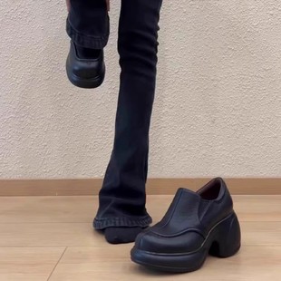 真皮不累脚增高厚底单鞋 女2025新款 圆头松紧带深口小皮鞋 简约时尚