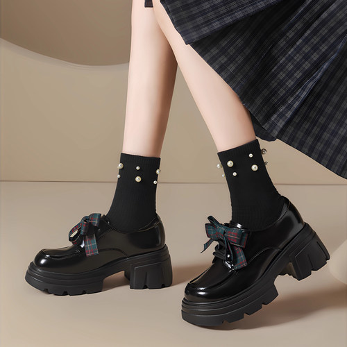 高品质-单鞋女粗跟厚底乐福鞋