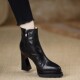粗跟黑色尖头时装 10cm防水台高跟短靴女2025年秋冬新款 真皮时尚 靴