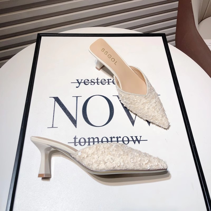 高品质-凉拖鞋女中跟尖头