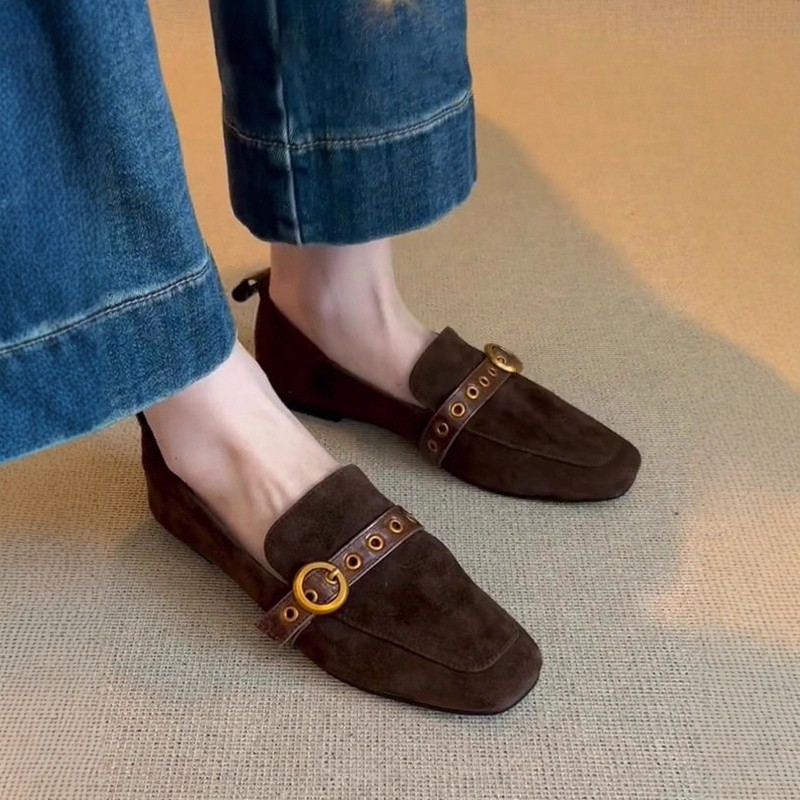 复古风方头乐福鞋女春秋新款皮带扣百搭通勤豆豆鞋一脚蹬平底单鞋,女鞋,乐福鞋（豆豆鞋）,淘宝优惠券,粉丝福利购,淘宝优惠卷
