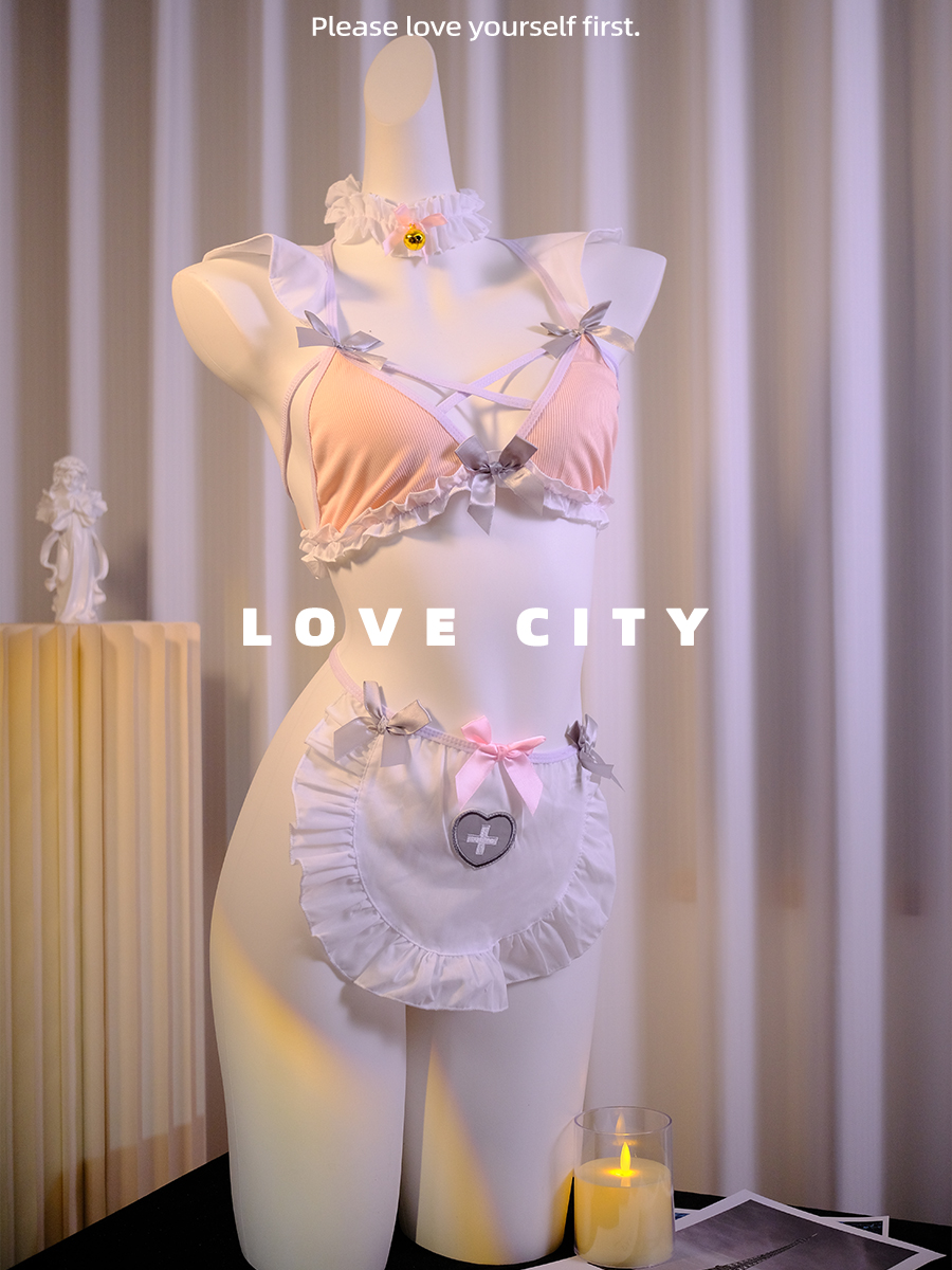 LOVECITY「粉嫩厨娘」性感小胸睡衣女仆cos内衣纯欲蕾丝睡裙