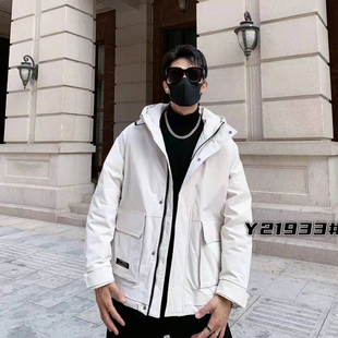 潮牌连帽羽绒服短款冬季新款青年宽松潮男个性冬装加厚外套