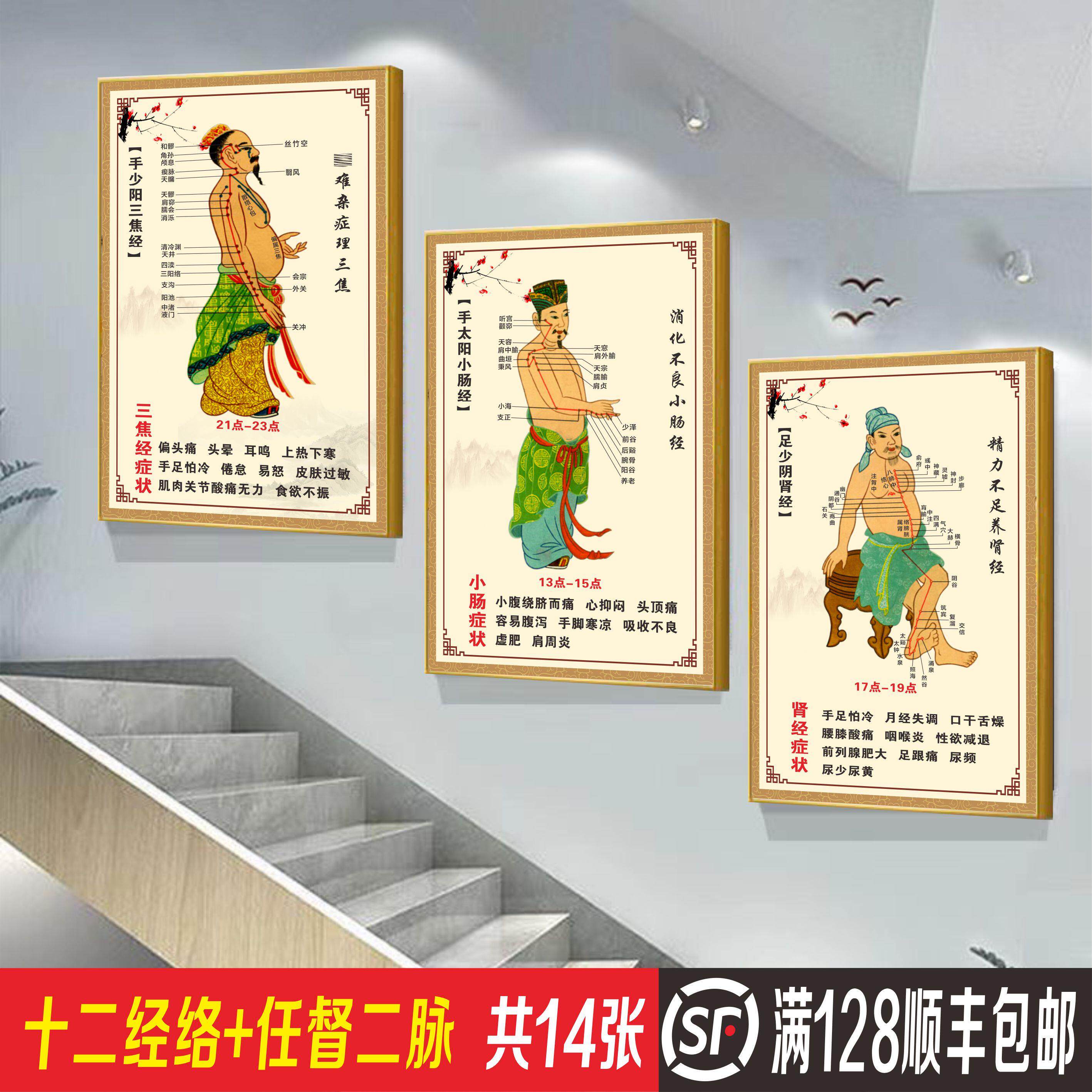 十二经络图人体针灸穴位图十四经络中医养生推拿挂图海报贴画KT板