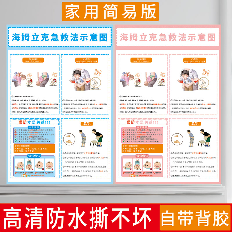 海姆立克急救法挂图心肺复苏抢救流程图海报幼婴儿童墙贴冰箱贴法