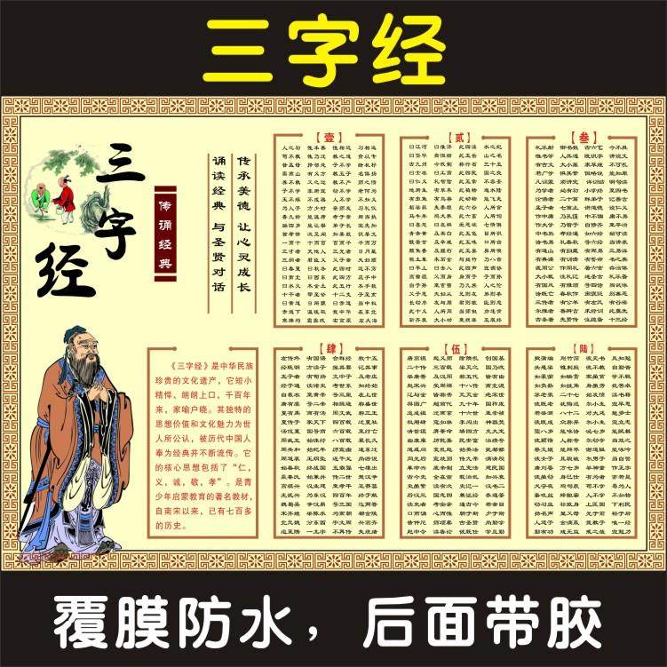 三字经挂图 传统文化国学教育海报大图 三字经全文 儿童教育挂图