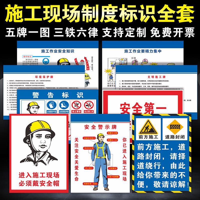 建筑工程标志牌施工警示牌安全操作三铁六律风险点告知卡制度牌