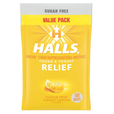 美国代购HALLS Relief Honey Lemon Sugar Free Cough Drops