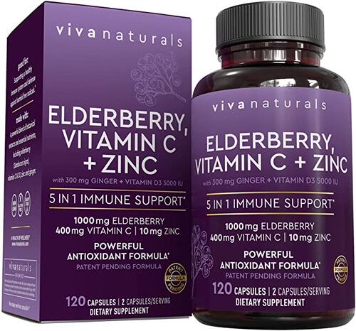 美国代购Viva Naturals Elderberry, Vitamin C, Zinc, Vitamin D