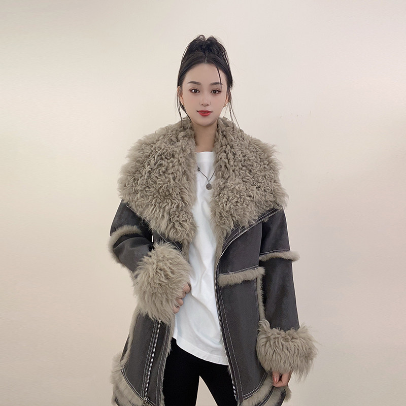 皮毛一体女2023新款冬真皮皮衣大码海宁皮草外套中长款修身毛领