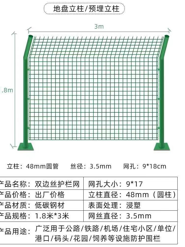 高速公路护栏网铁丝网围栏双边丝隔离网围墙栅栏钢丝网养殖防护网