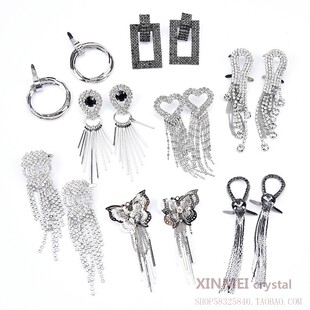 新款 女士短靴流苏鞋扣 玻璃镶钻鞋面倒插脚扣装饰配件