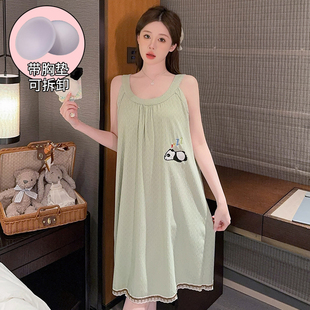 带胸垫甜美风加大码睡裙女200斤夏季纯棉胖MM孕妇宽松吊带裙睡衣