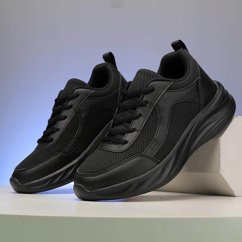 全黑运动鞋女2025新款透气网面鞋黑色跑步鞋久站不累脚工作休闲鞋