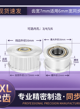 MXL22齿同步带轮涨紧面轴承齿宽7内孔34/5/6/8惰轮从动轴轮同步轮