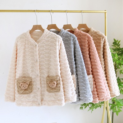 法兰绒睡衣女上衣家居服冬季加厚