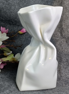简约陶瓷家居装饰品干花鲜花纸袋造形花瓶客厅桌面高级感艺术摆件