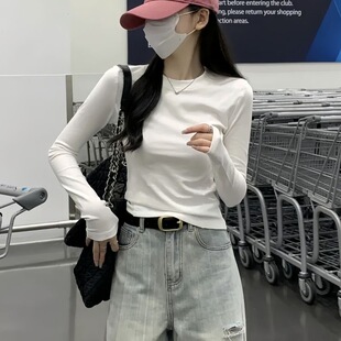 韩版长袖t恤女2026年春秋新款修身内搭打底衫纯色圆领上衣服体桖