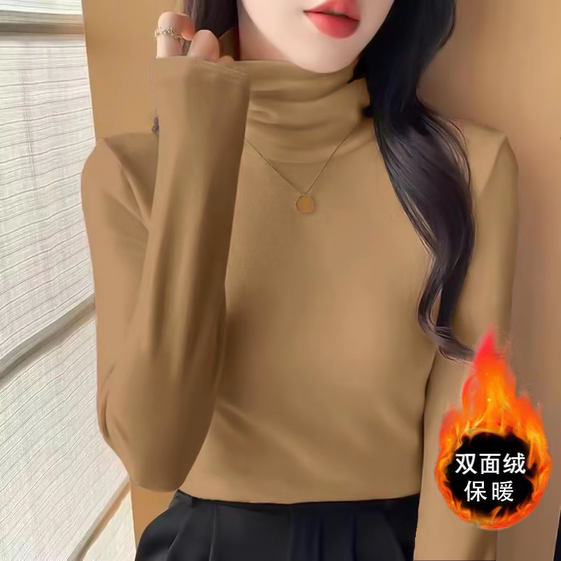德绒加厚双面绒堆堆领冬季时尚保暖显瘦打底衫女防风护颈洋气上衣