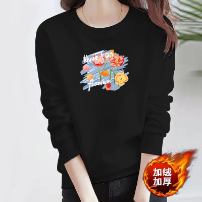 纯棉卫衣女无帽加绒加厚宽松正肩时尚潮流韩版小众打底衫外穿上衣