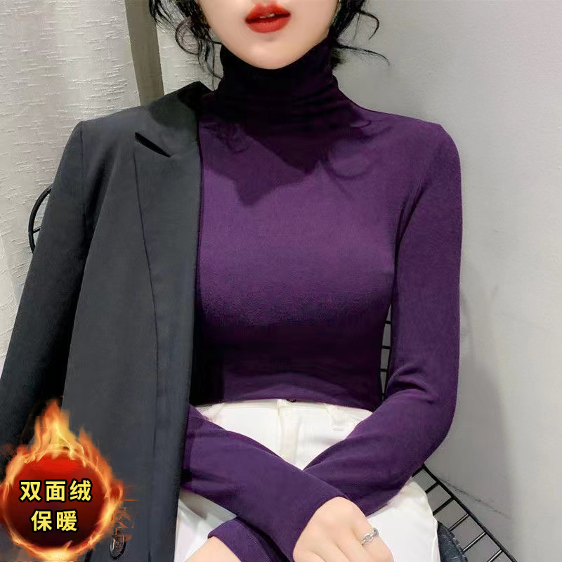 双面德绒加厚堆堆领网红打底衫女秋冬季内搭防风护颈高领保暖上衣
