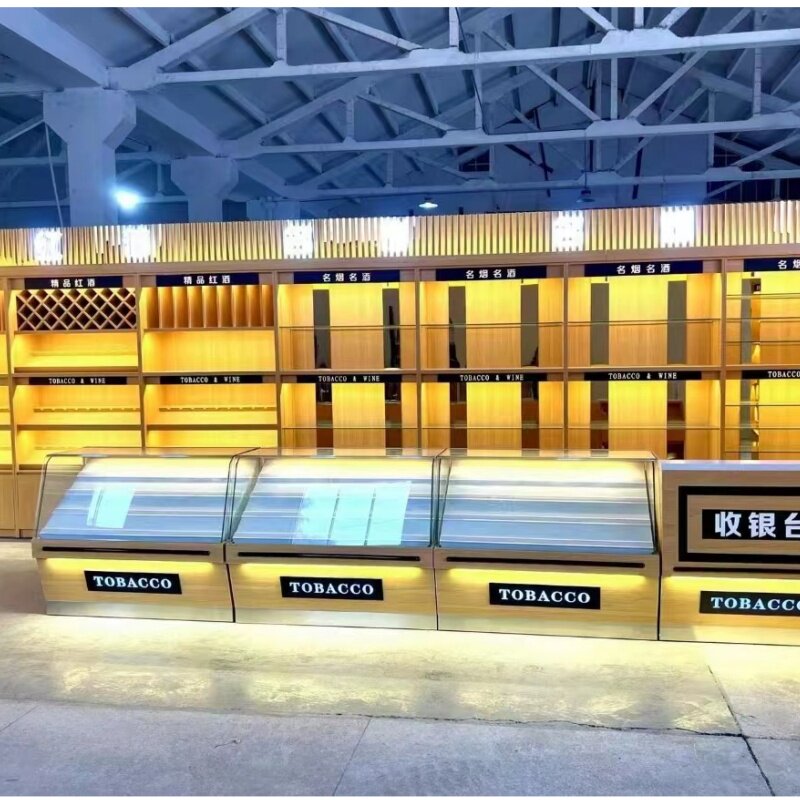 定制超市柜台便利店货架陈列柜实木酒柜商场烟酒展示柜红酒柜白酒图片