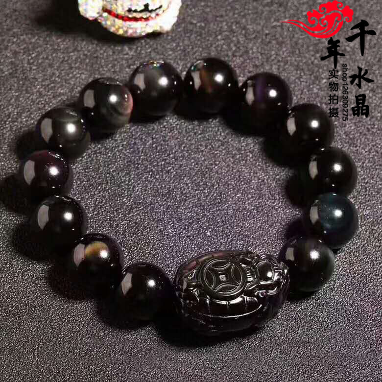 天然彩虹眼黑曜石龙龟