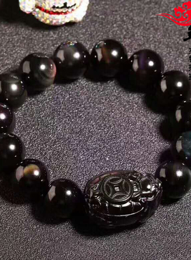 天然彩虹眼黑曜石龙龟