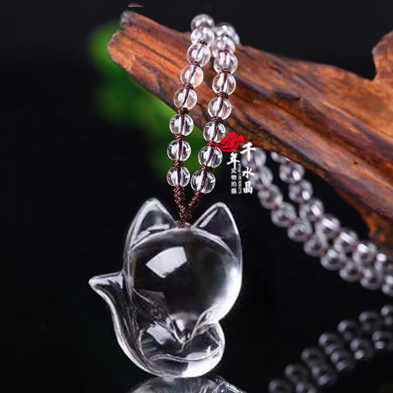 粉水晶黄水晶狐狸吊坠招旺桃花运项链灵狐白水晶狐男女挂件