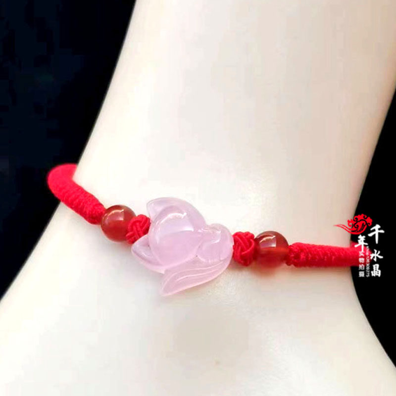 粉晶狐狸咖啡红绳手链