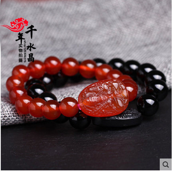 黑曜石红玛瑙护身手链
