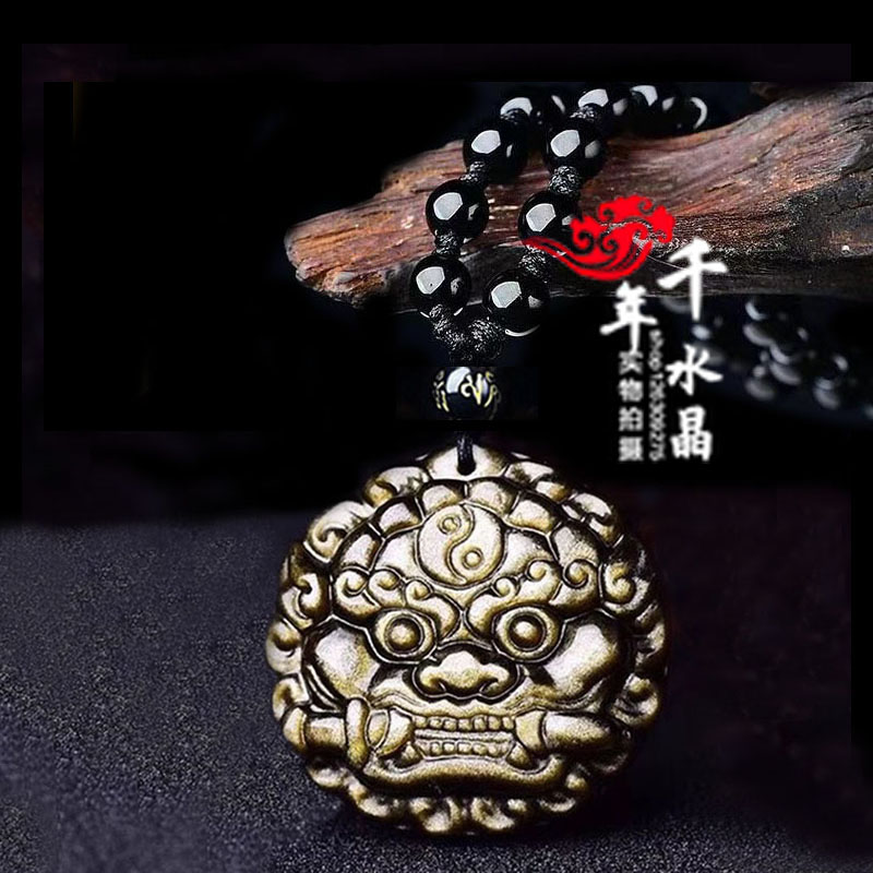 天然金曜石石敢当吊坠男女