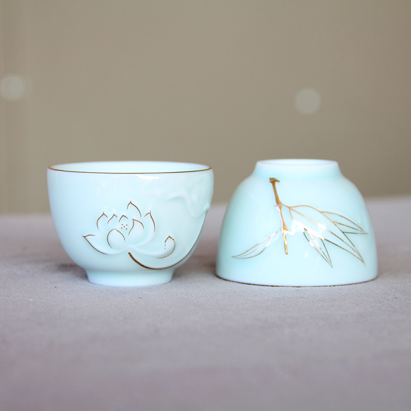 青瓷茶杯陶瓷描金家用