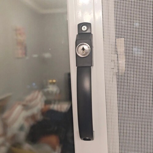 带锁三推拉手插销移门锁执手锁金刚网纱窗门拉手纱窗防盗三节把手