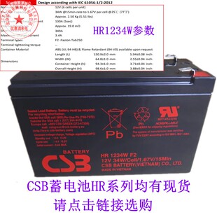 CSB蓄电池HR1234WF2电梯应急APC内置1251W/90W/120W消防主机电梯