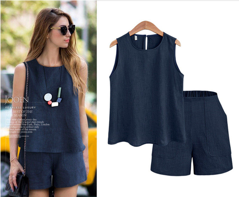 Europe and America Big size dress 2018 new pattern summer Solid fashion suit Sleeveless T-shirt Piece shortsin the Women's clothing/Boutique , Large size women  category - from Buy2taobao.com to provide professional Taobao agent buy service