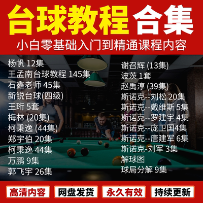 台球教学私教课程石鑫家班光头强杨帆王孟南郑宇伯入门自学视频