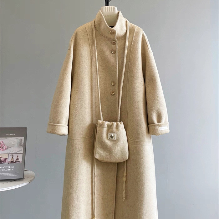MOM面羊毛大衣女冬新款羊毛呢羊毛外套(配包包)（含90羊毛）121