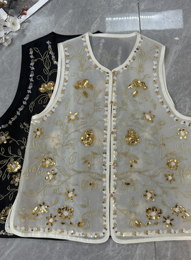 布谷-2026夏上新欧根纱重工钉珠刺绣国风马甲YS59-G513