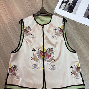 布谷-6年春款设计高定云鞍秀马对襟醋酸宽松气质马甲YS332-G322