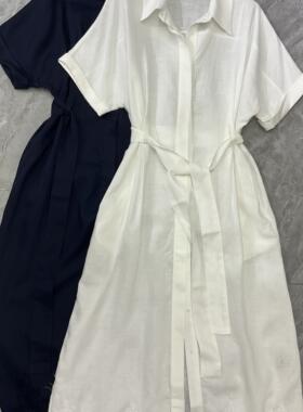 布谷-拼接休闲收腰中长裙连衣裙(配腰带)(白色配吊带)YS43-308A