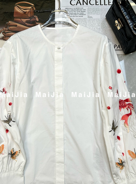 布谷-26年早春红鱼锦鲤时尚长袖刺绣花朵衬衫J371