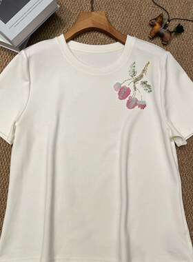 布谷-2026夏上新钉珠圆领棉短袖T恤YS8-G473