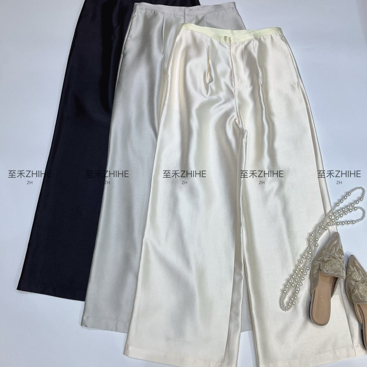 MOM早秋上新新中式真丝丝毛阔腿休闲裤YS2w0158