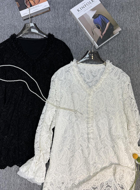 布谷-26年早春法式蕾丝V领宽松小衫(不含配件)X408C88