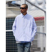 Quentin 衬衣宽松休闲潮牌秋 长袖 Marx日系纯棉男士 假两件条纹衬衫