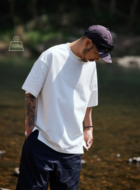 Quentin Marx日系男士重磅短袖T恤下摆开叉基础百搭纯色tee潮牌夏