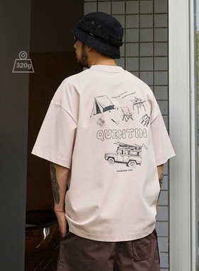 Quentin Marx日系男士重磅短袖T恤户外露营休闲宽松潮男装情侣夏