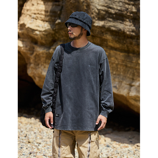 QuentinMarx秋季日系男士重磅水洗长袖T恤休闲宽松潮流男女打底衫