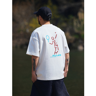 Quentin Marx日系潮牌男士重磅短袖T恤青年男装网球印花纯棉夏季